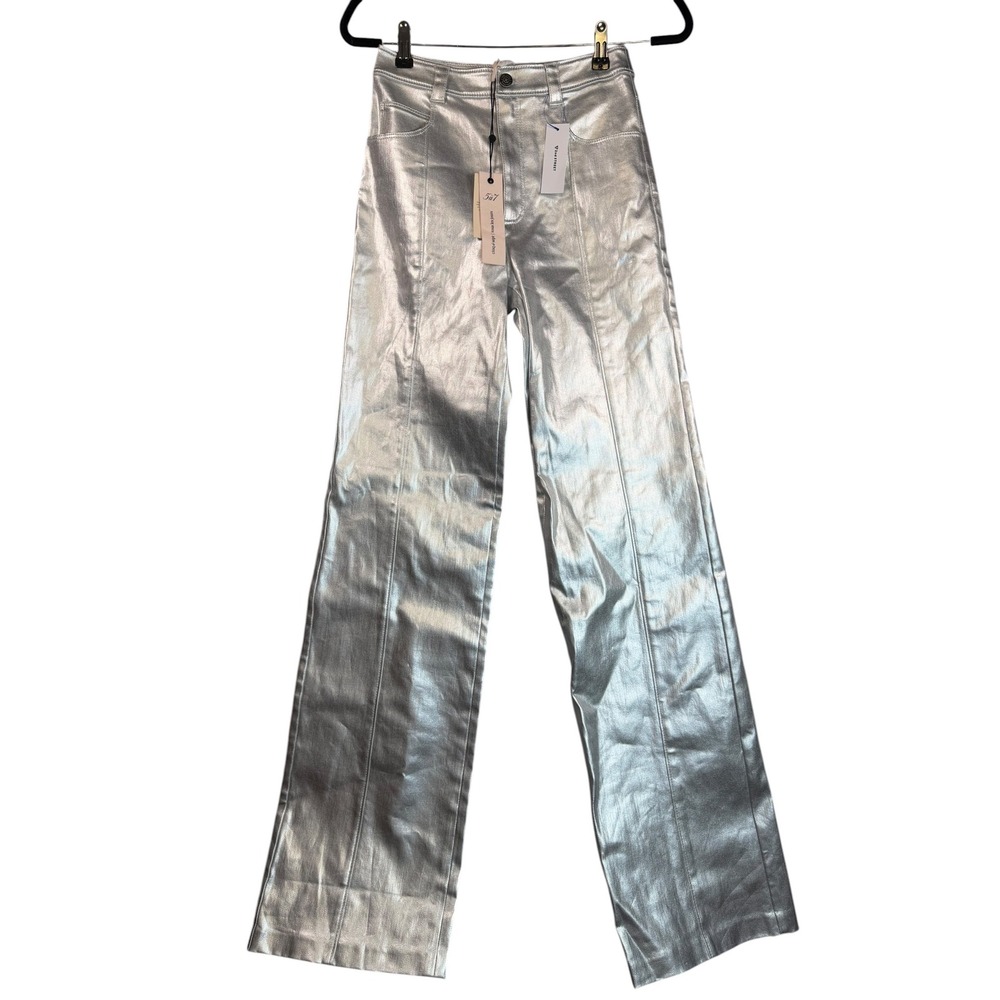 Cinq a Sept Tous Les Jours Silver Metallic Wide Leg Pants High Rise Size 0 NWT